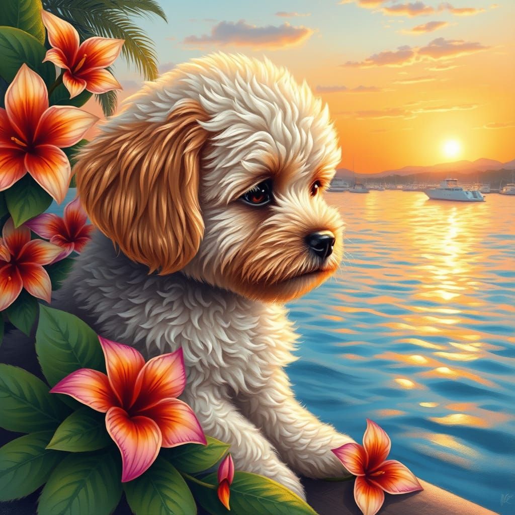 Cavapoo, Harbour, Tropical Flowers