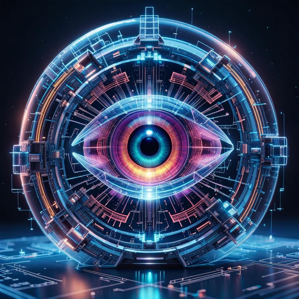 Holographic Eye Blueprint in Techcore Style