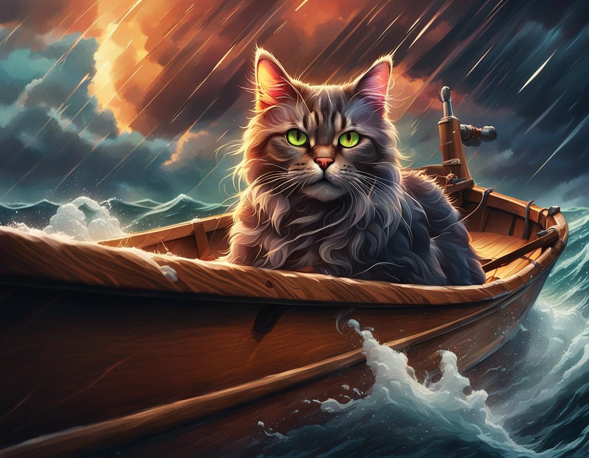 Determined Cat Sails Through Stormy Weather