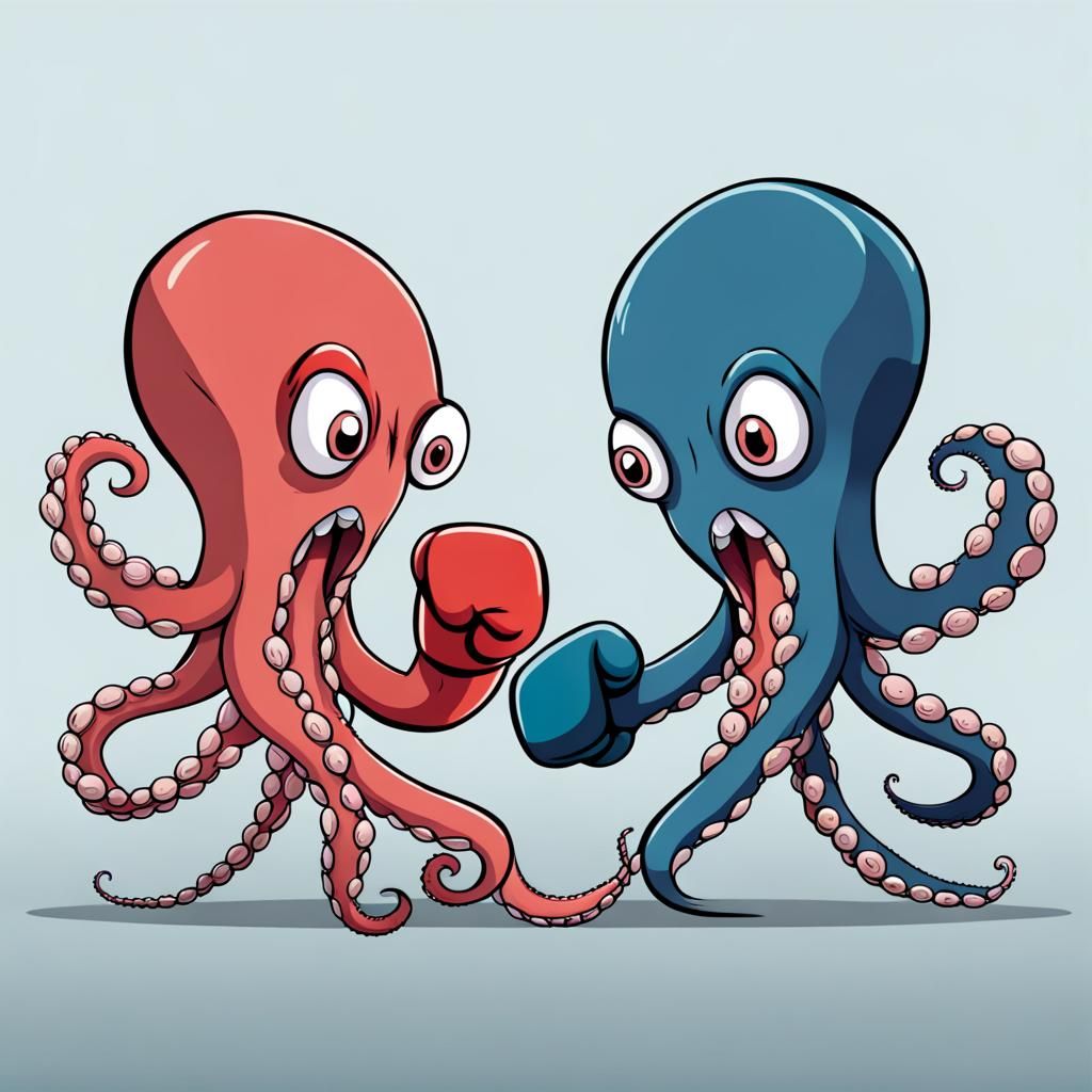Cartoon Anime Octopuses Boxing Match