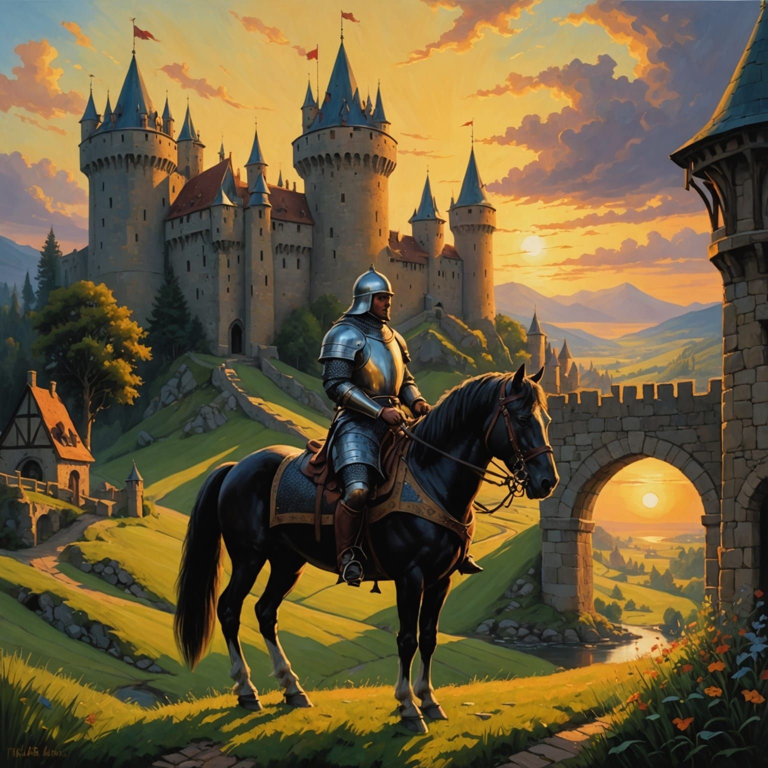 Heroic Paladin Enters Radiant Portal at Dawn