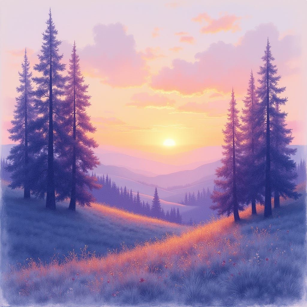 Surreal Sunset Landscape in Lavender and Cobalt Blue