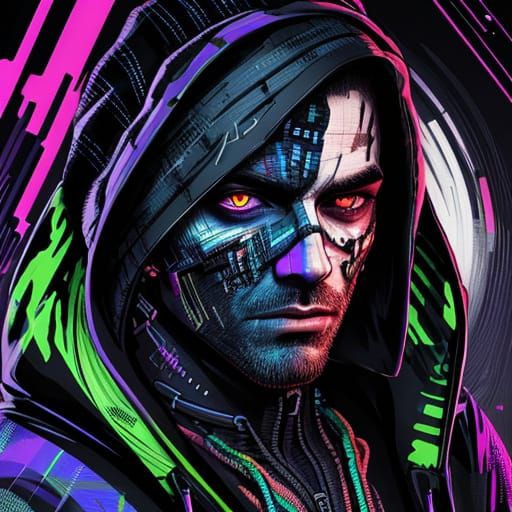 Cyberpunk Glitchcore Portrait with Neon Glitch Overlays