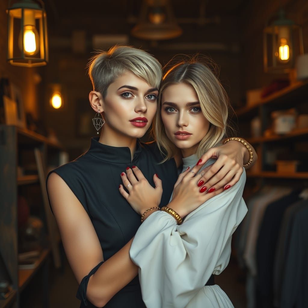 Androgynous Couple in Warm, Golden Light