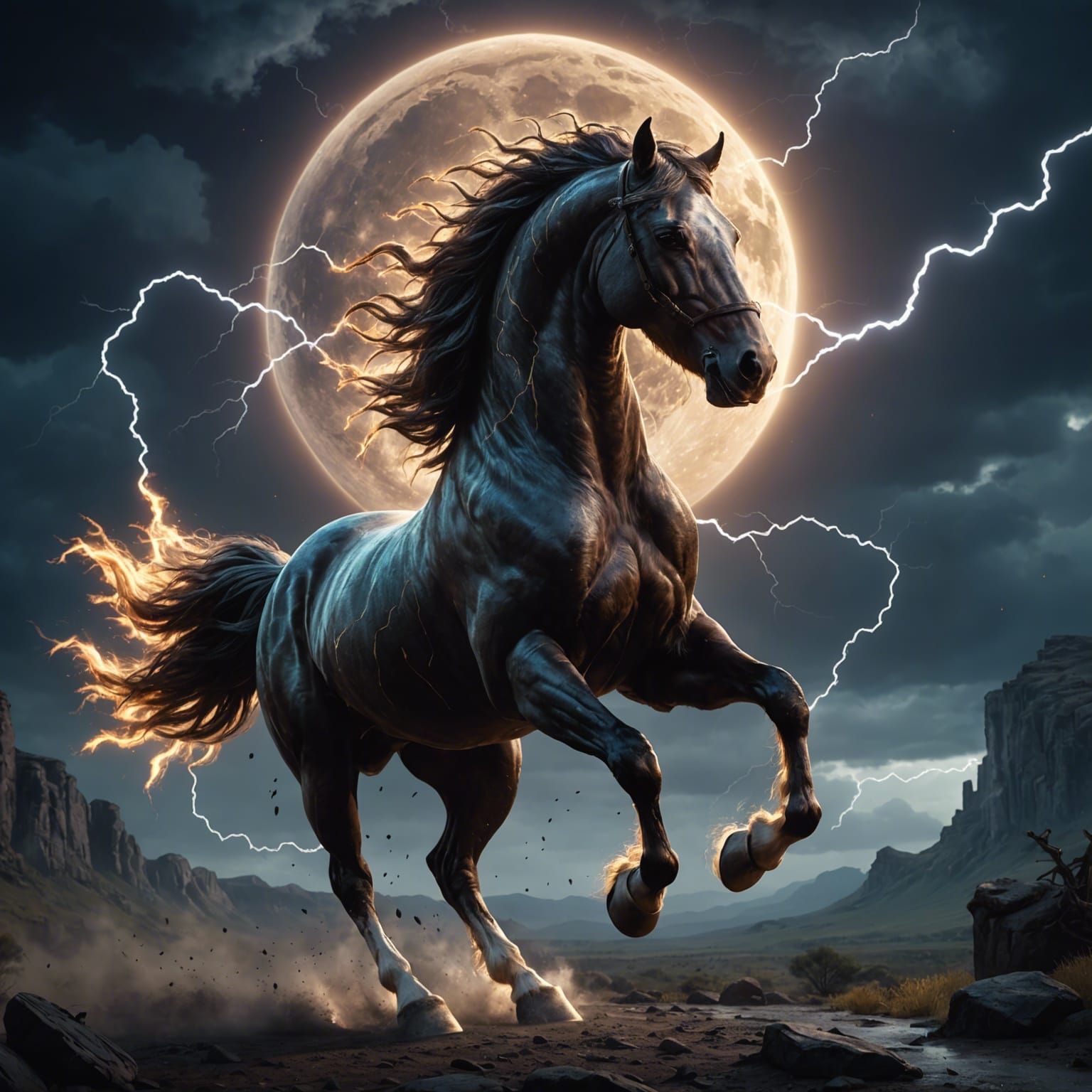Majestic Horse Ablaze with Lightning, Fantasy Concept Art
