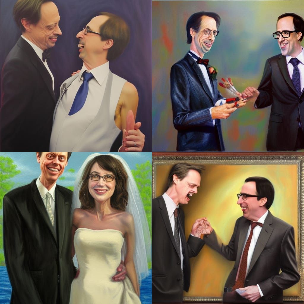 Steve Buscemi and John Oliver Wedding: Oil Painting