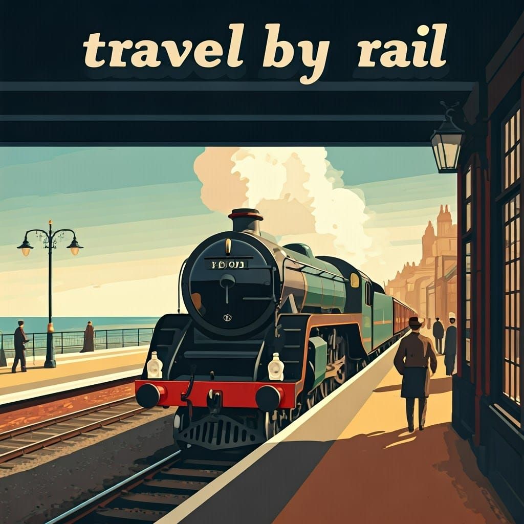 Vintage Seaside Travel Poster in 1940s Style