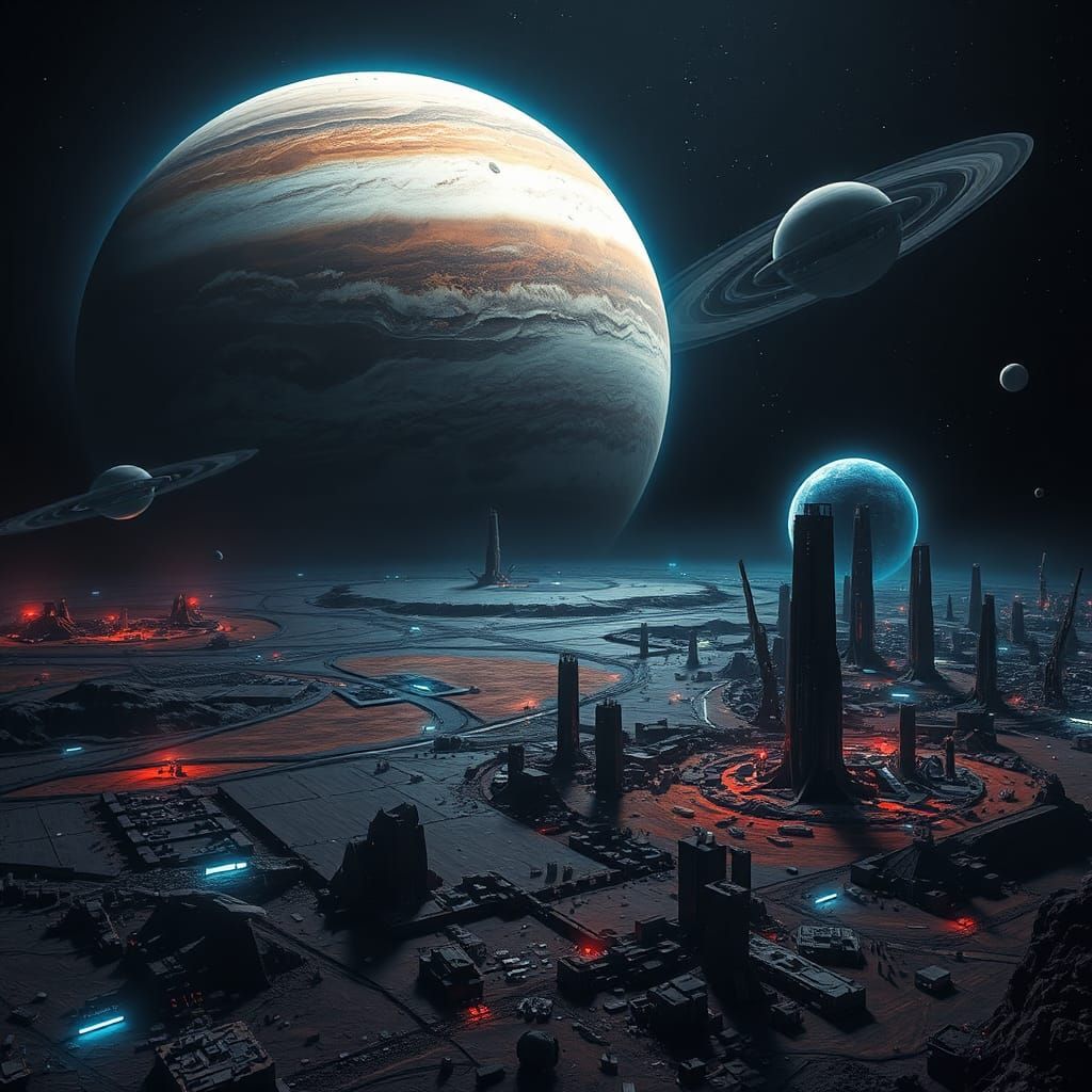 Dystopian Solar System in Cyberpunk Style