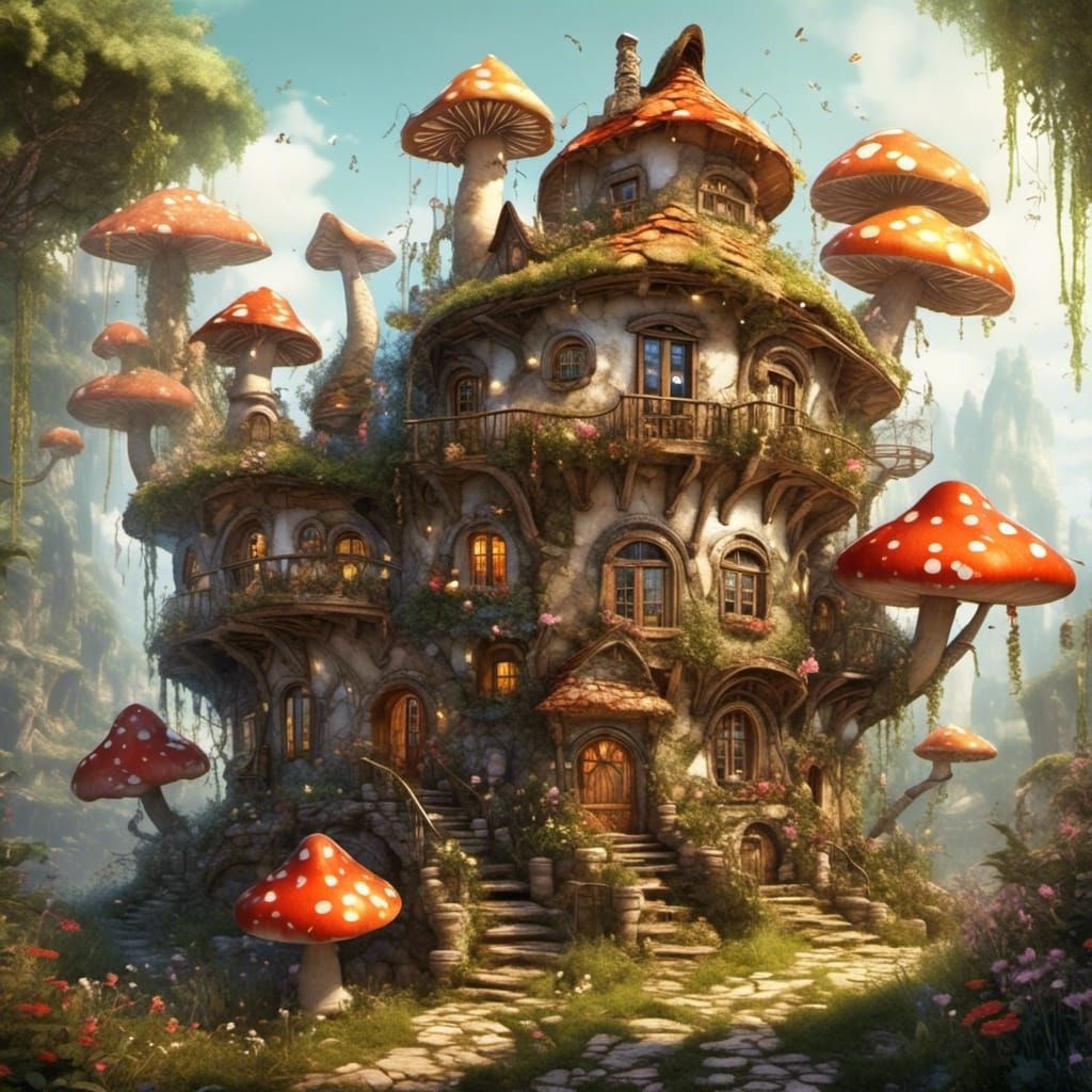 Enchanting Mushroom Village in Fairy Tale Style