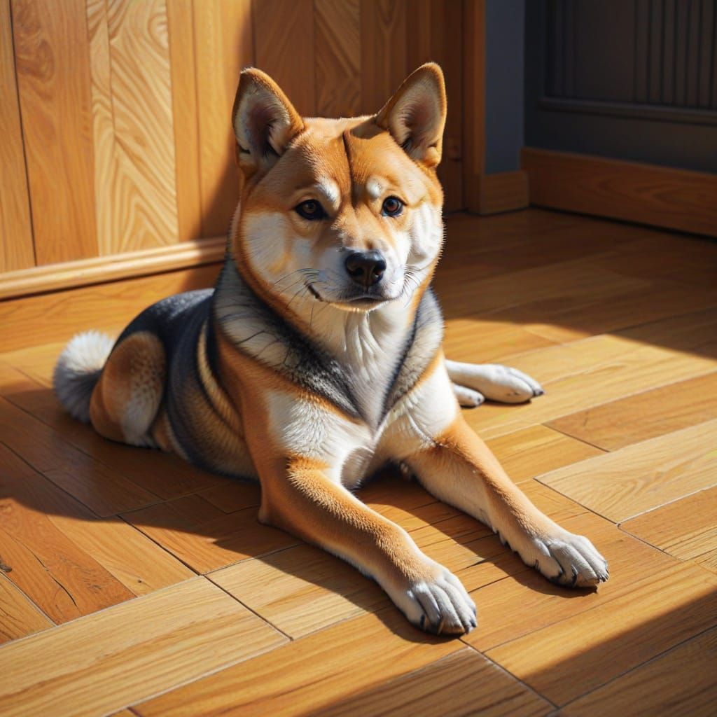 Hyperrealistic Shiba Inu Charcoal Drawing in Geometric Fauvi...