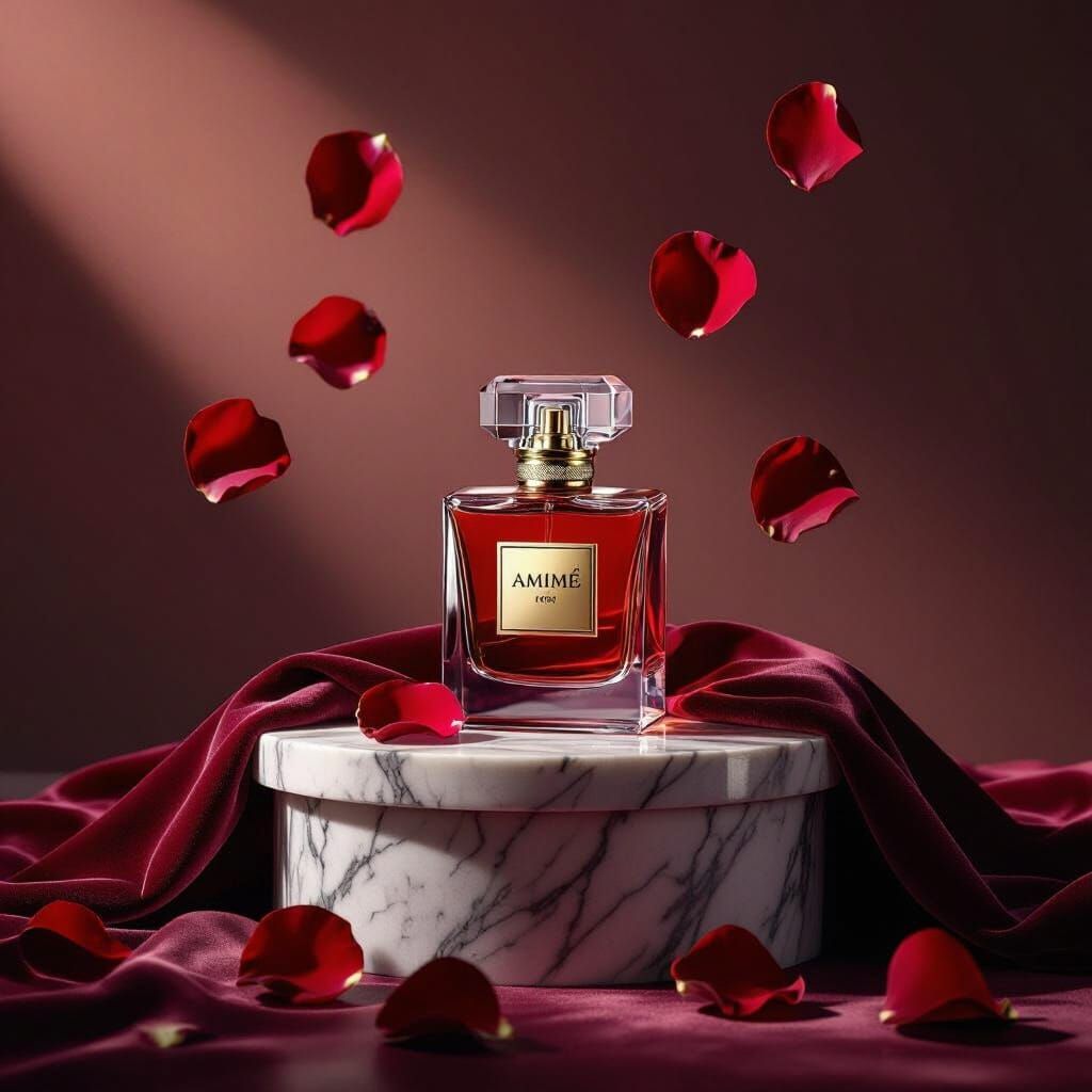 Elegant Perfume Bottle on Velvet and Marble Display