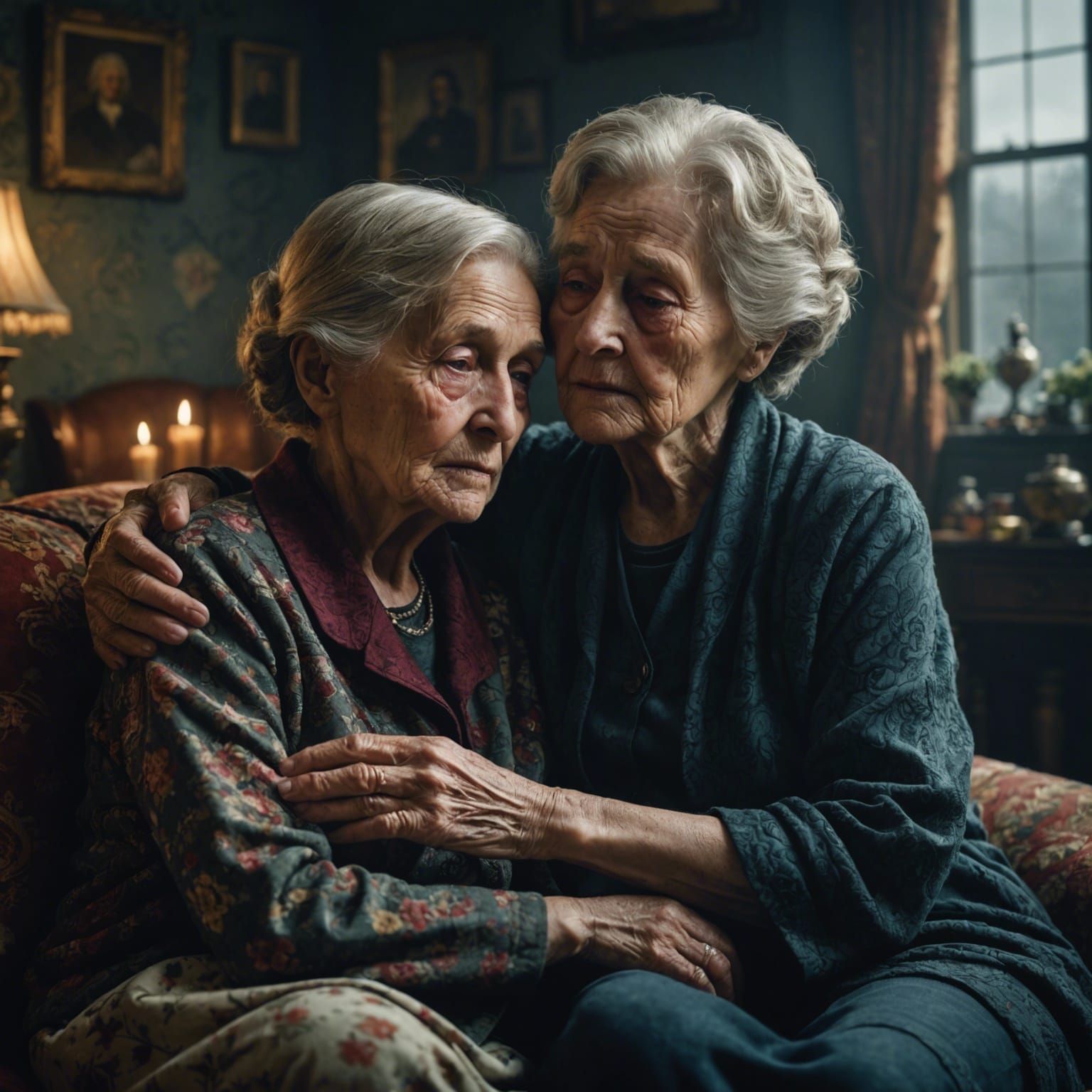 Woman Holds Dying Grandmother: Digital Matte Painting