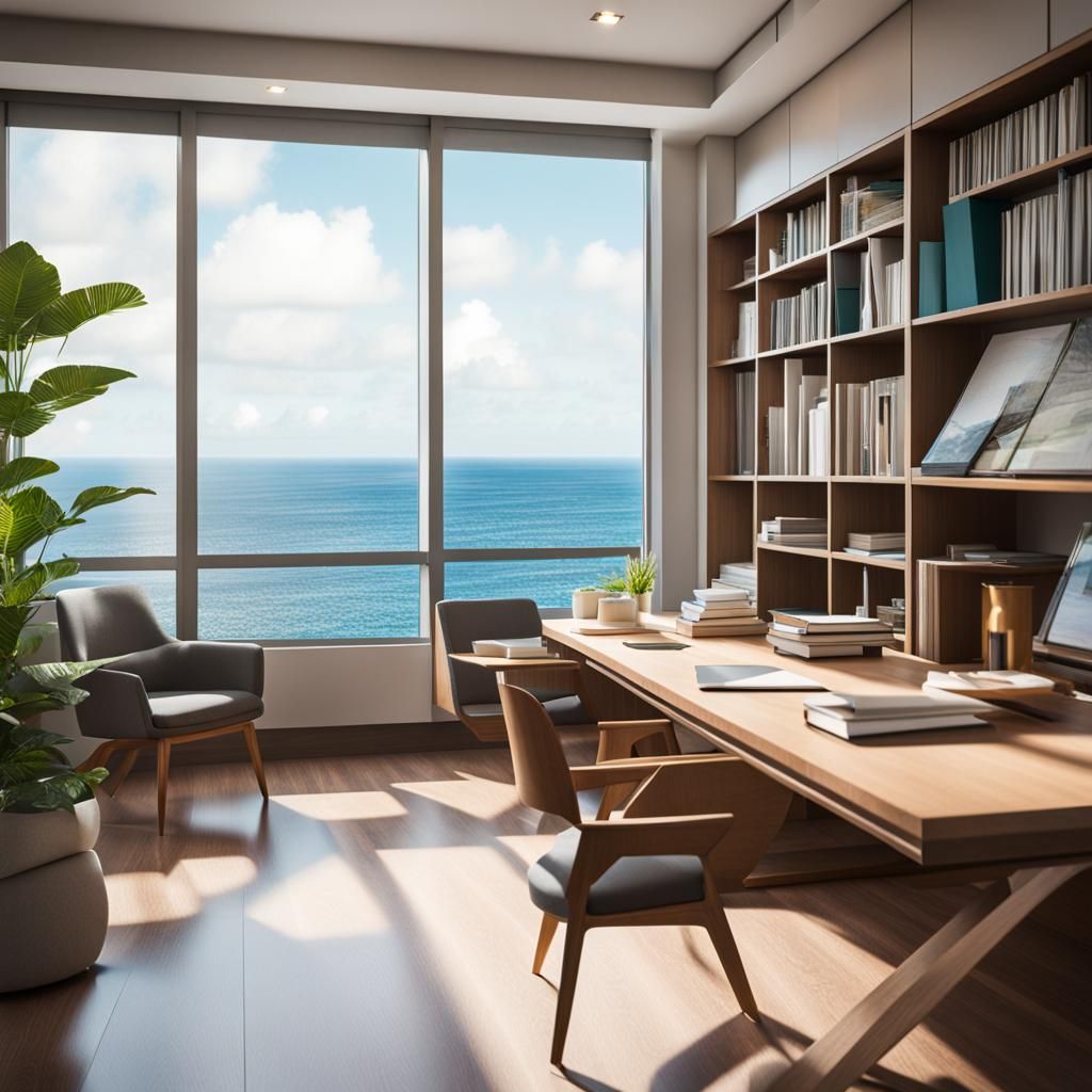 Modern Study Room with Ocean View