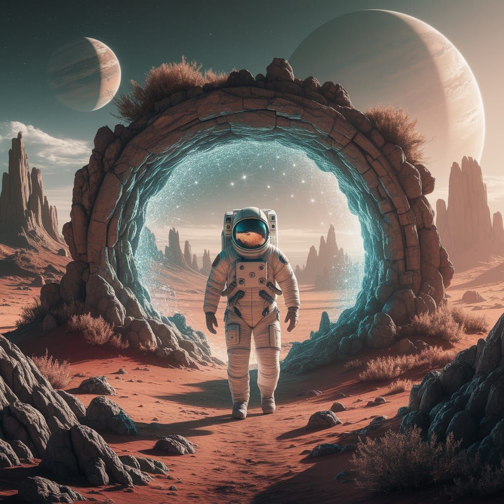 Astronaut Discovers Hidden Portal on Alien Planet