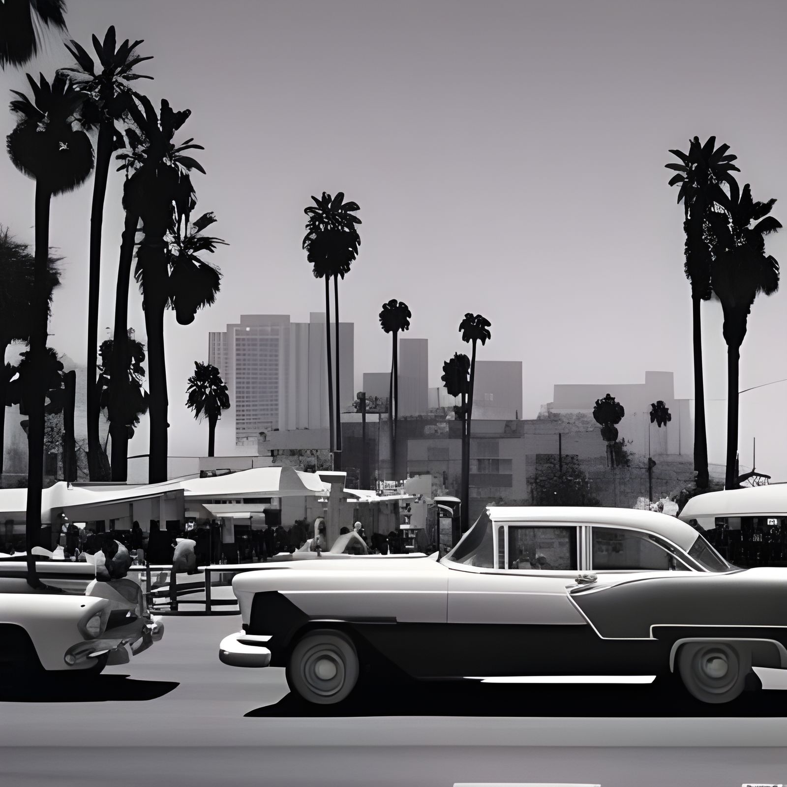 Los Angeles Street Scene in 1950s Style