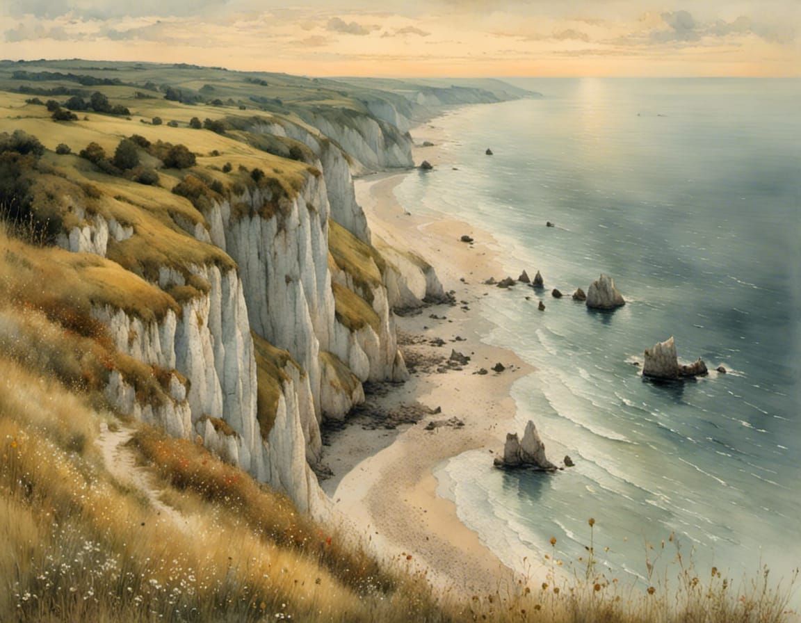 Chalk Coast of Rügen in Evening Light: Classic Painting