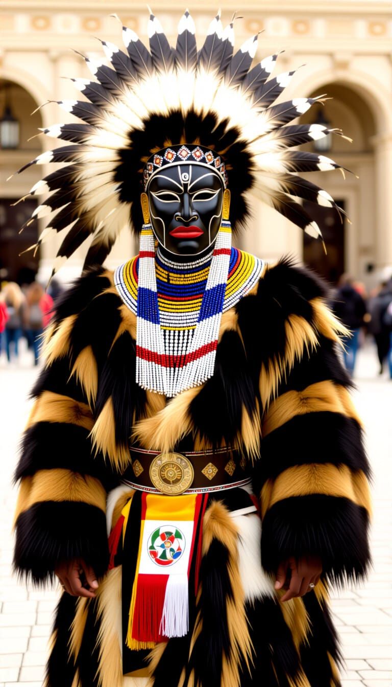 Elaborate Ceremonial Costume Portrait in Bright Outdoor Ligh...