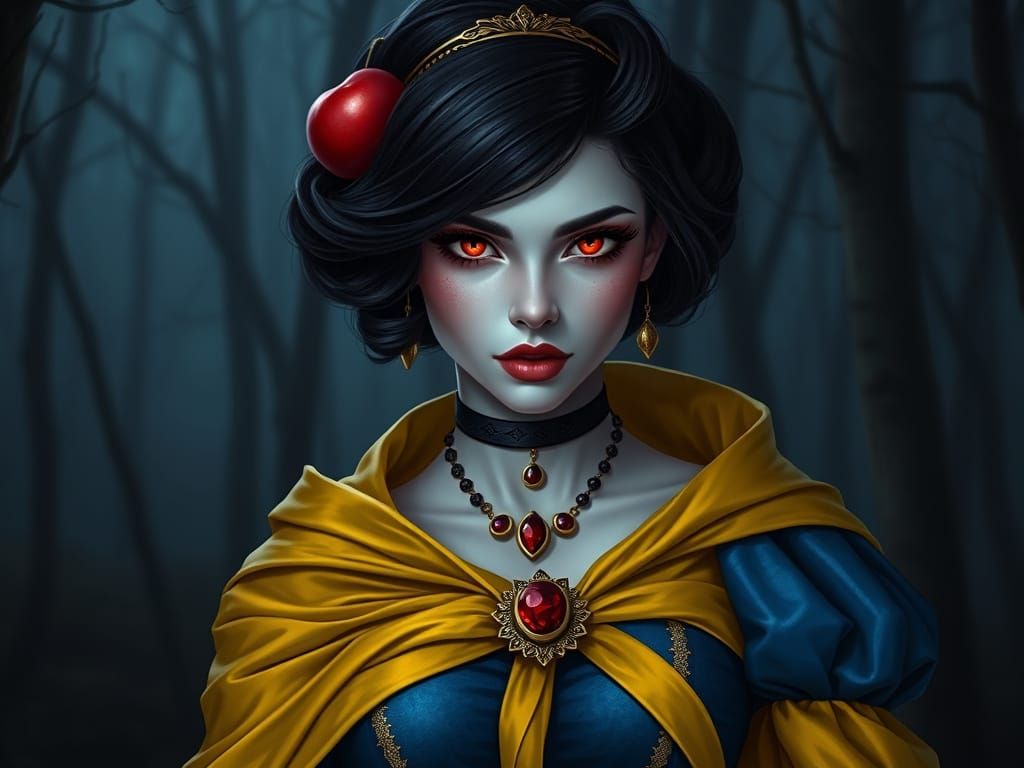 Dark Fantasy Snow White Portrait in Cyberpunk Style
