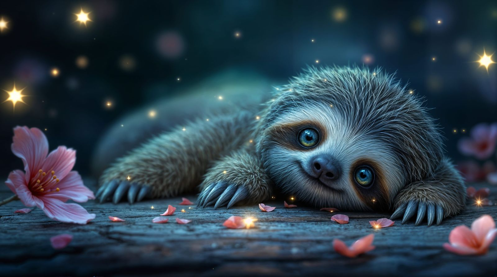 Sloth Under Enchanted Night Sky