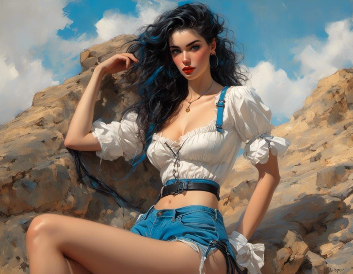 Blue-Haired Pinup in Hollywood Glamour Style