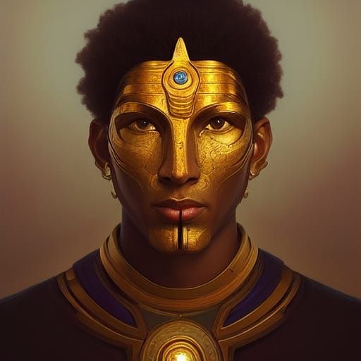 Sun God Ra Portrait in Art Nouveau Style