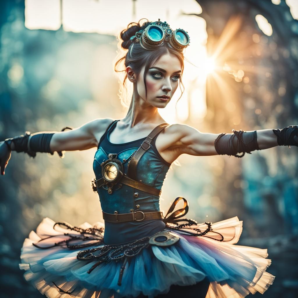 Steampunk Ballerina in Post-Apocalyptic Twilight