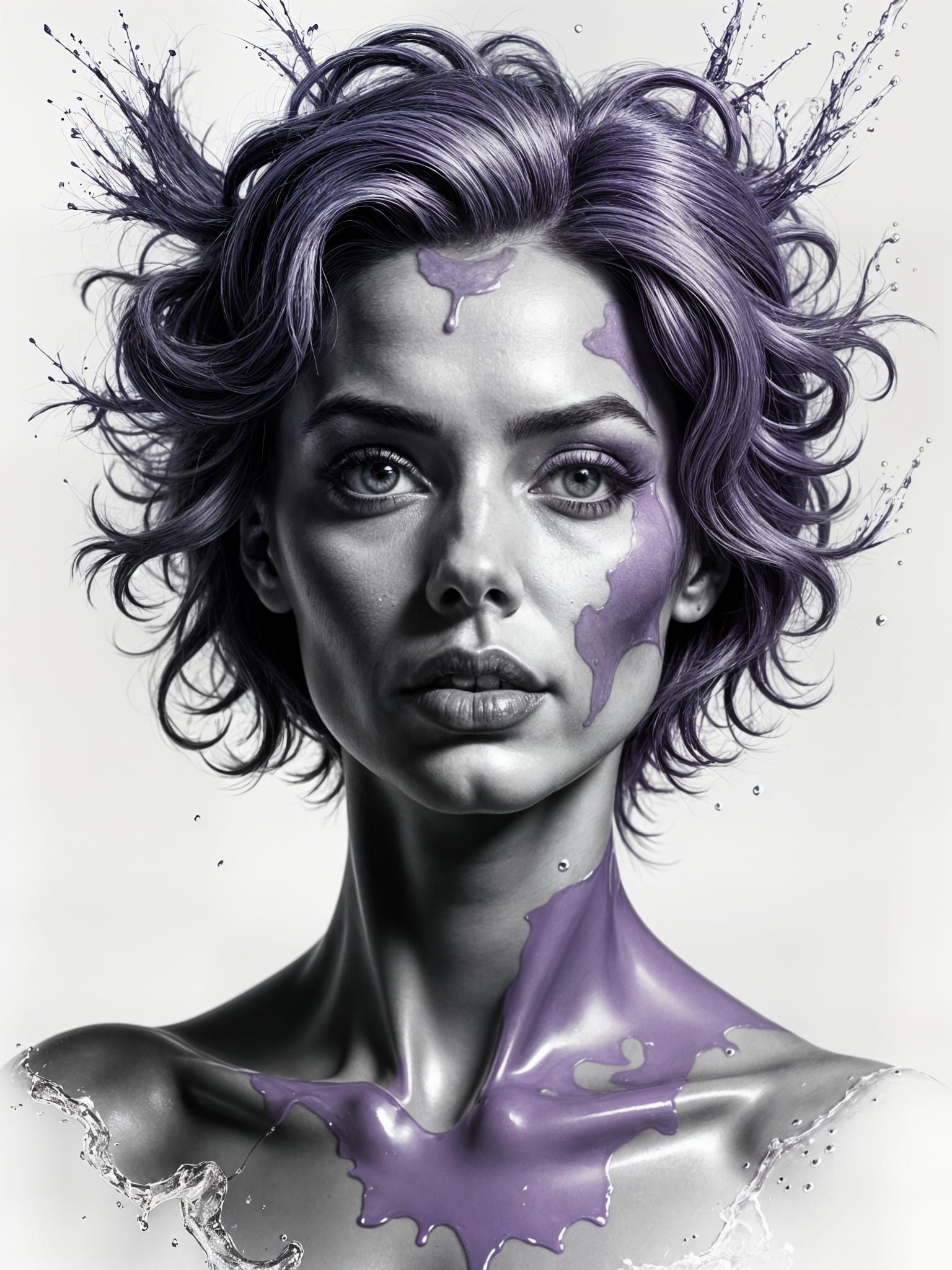 Monochrome Woman Portrait with Lilac Pop Art