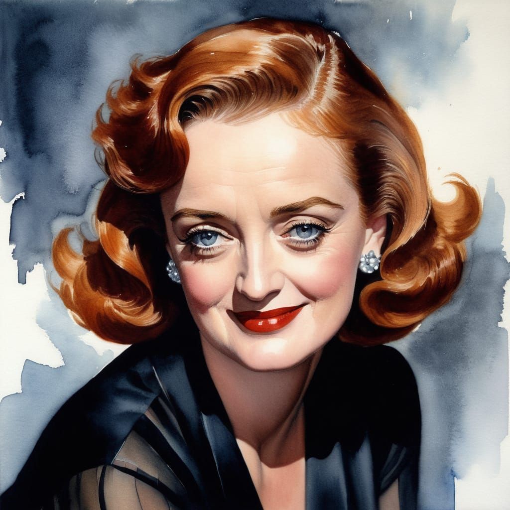 Bette Davis Portrait in Impressionistic Watercolor