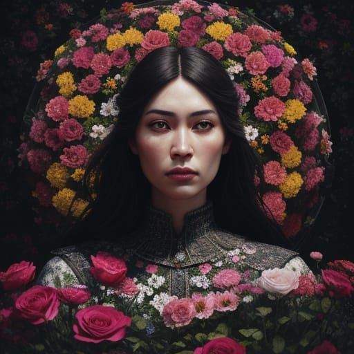 Hyperrealistic Women Amidst Vibrant Flowers