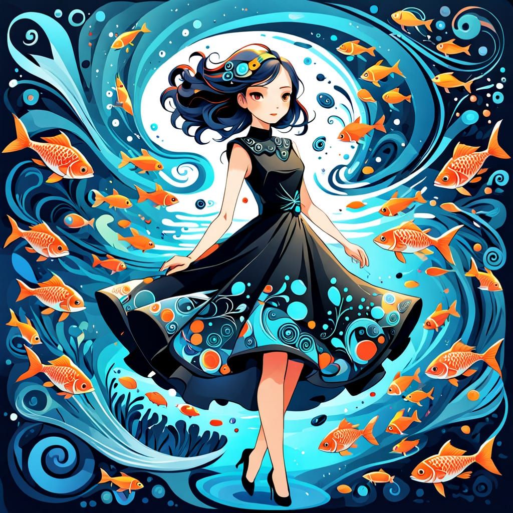 Dreamlike Figure in a Vibrant Blue and Orange Wonderland