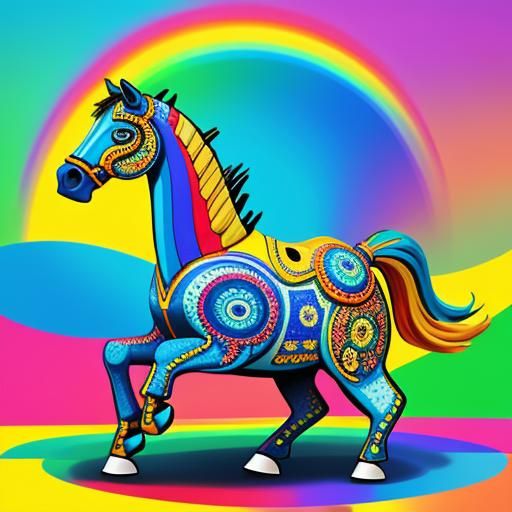 Dancing Horse Plays GeoGuessr in Vibrant Digital Art
