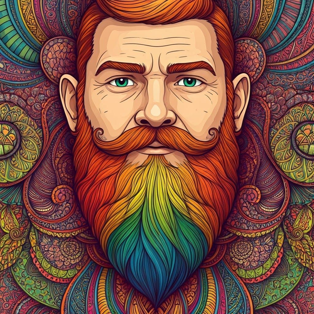 Whimsical Rainbow Beard in Stylized Digital Art