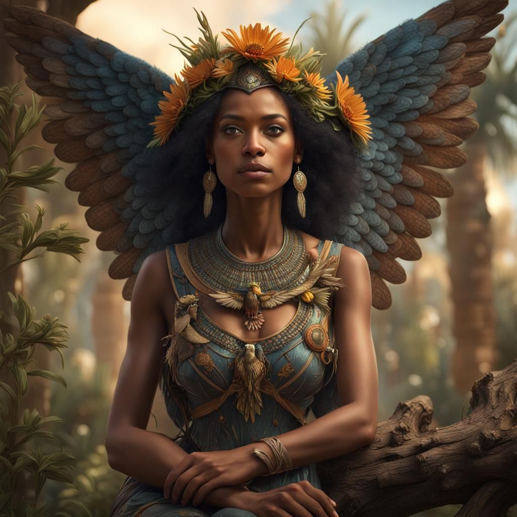 Hyperrealistic Egyptian Woman with Tiara and Wings