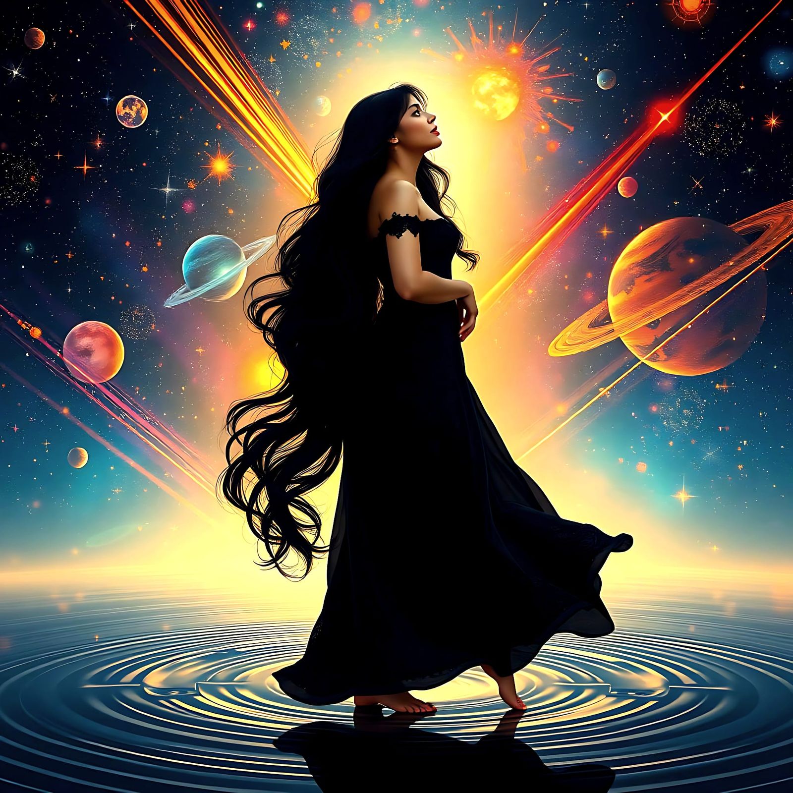 Woman in Galaxy, Caught in Radiant Light