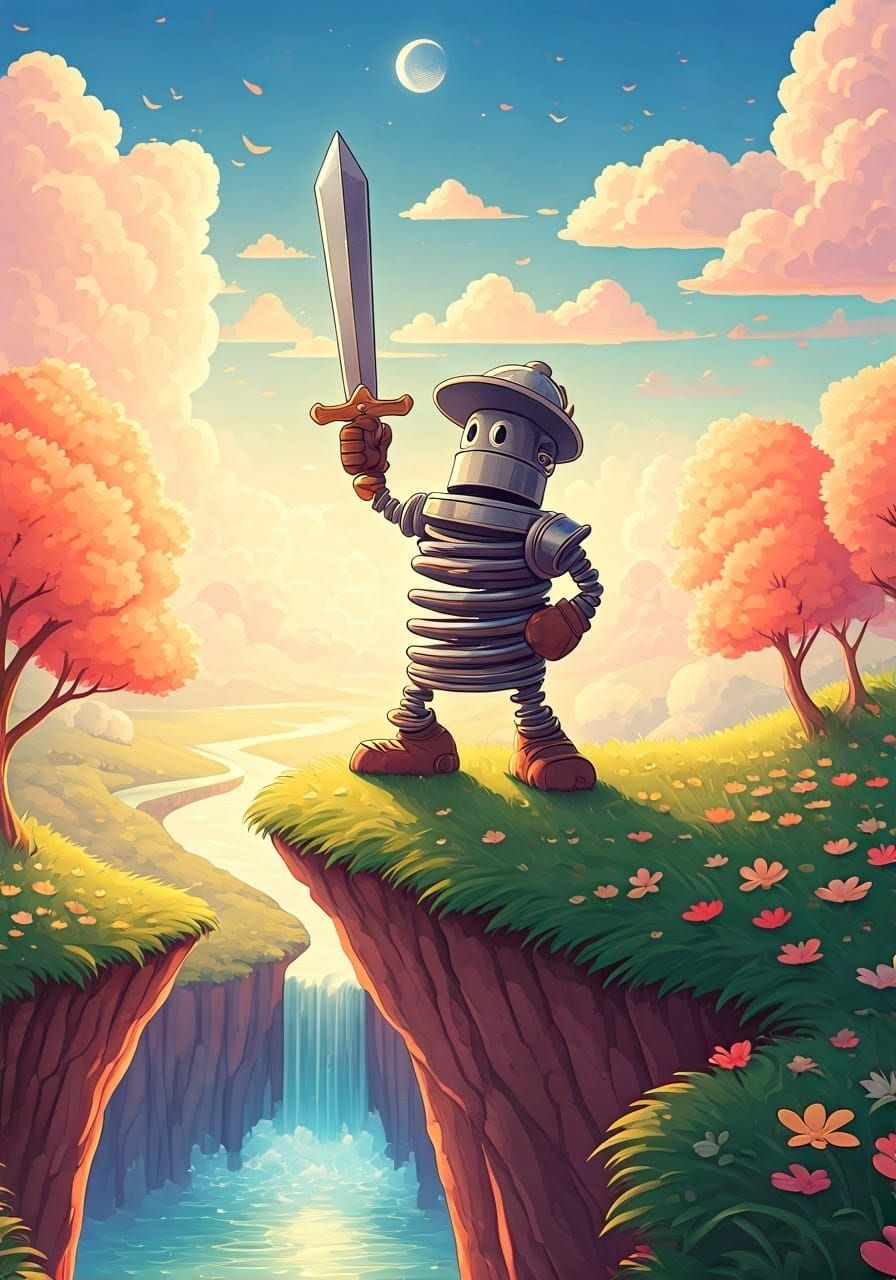 Heroic Spring Adventurer in Whimsical Storybook Style
