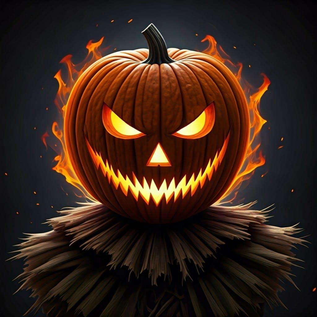 Halloween Fire Pumpkin Monster in Digital Art