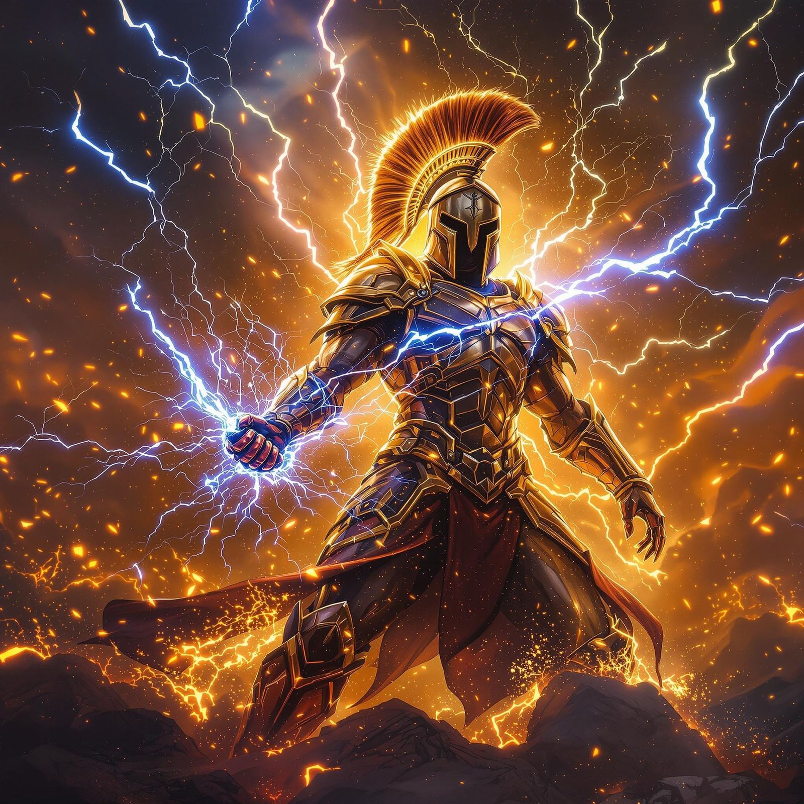 Spartan Warrior Battles Amidst Neon Cyberpunk Chaos