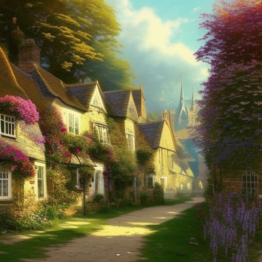 Charming English Village in Hyperdetailed Lighting