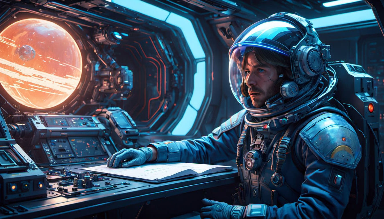 Intense Starship Mechanic Portrait in Triadic Colors