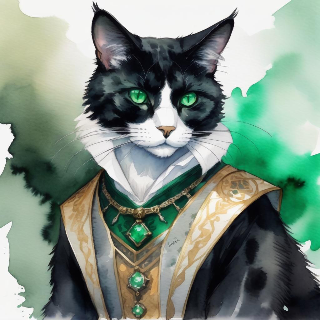 Cute Catfolk Portrait in Watercolor Style