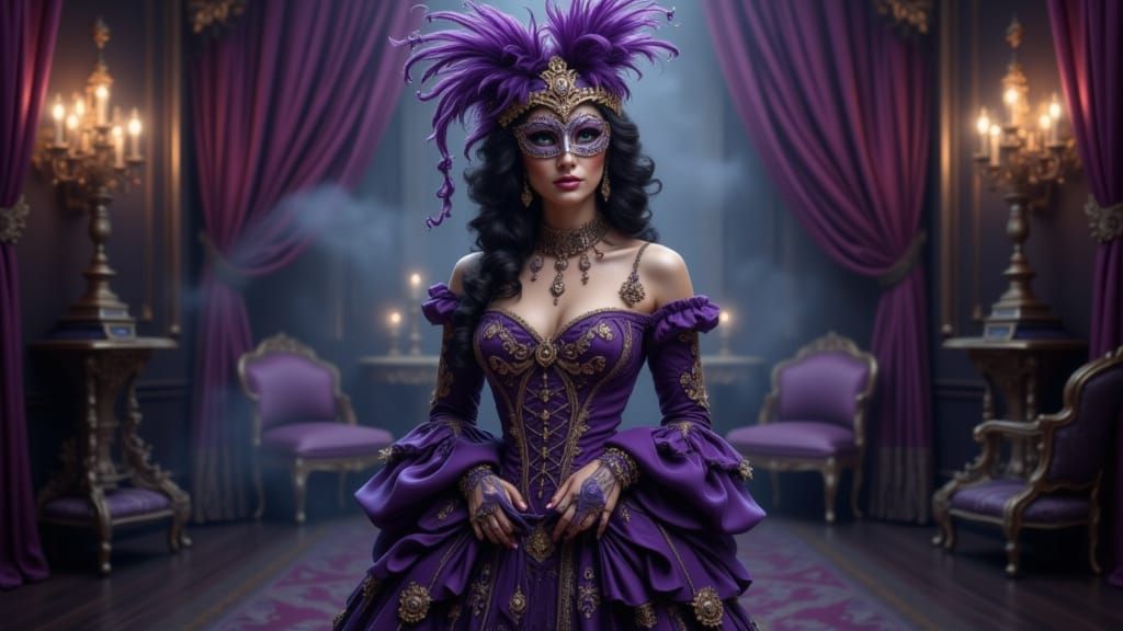 Regal Woman in Baroque Masquerade Gown