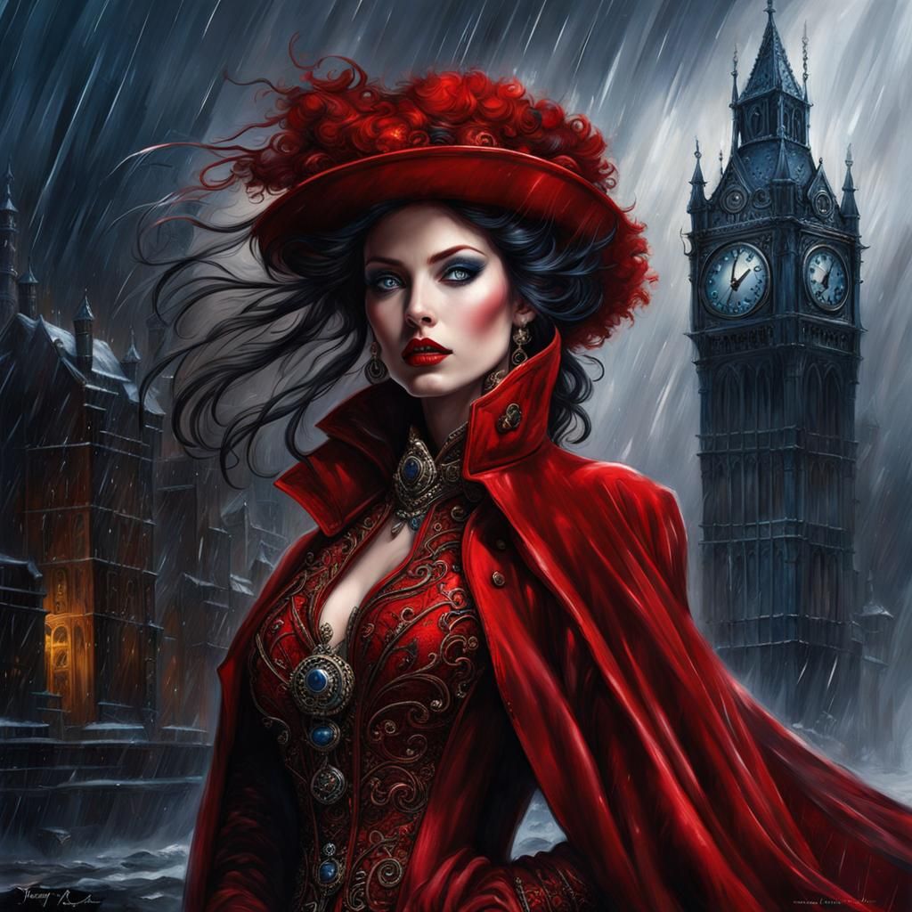 Gothic Beauty in Rainy London: Fantasy Magazine Cover Art