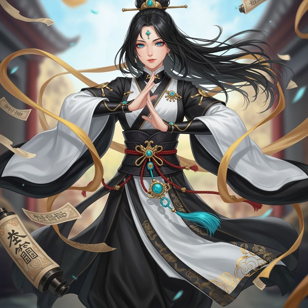 Elegant Woman in Martial Arts Pose, Anime Style