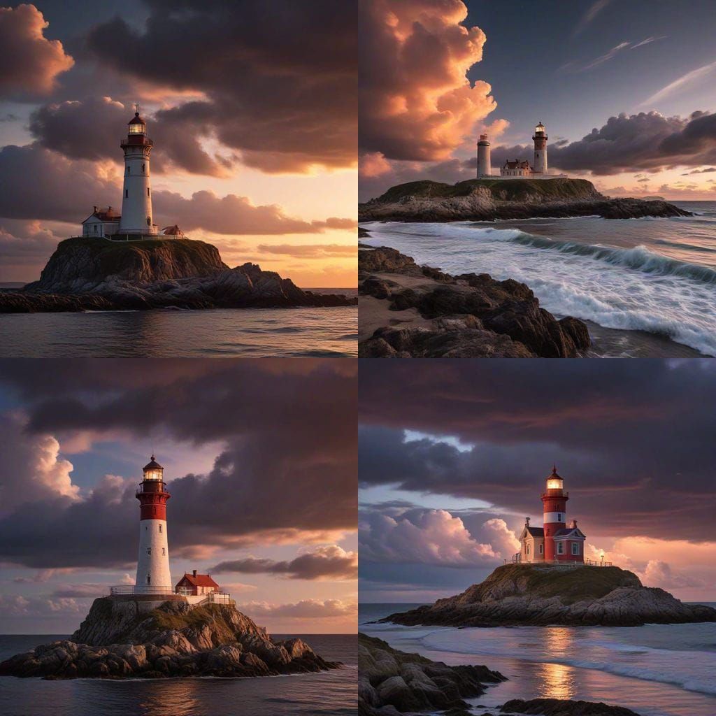 Baroque Lighthouse on Island at Sunset