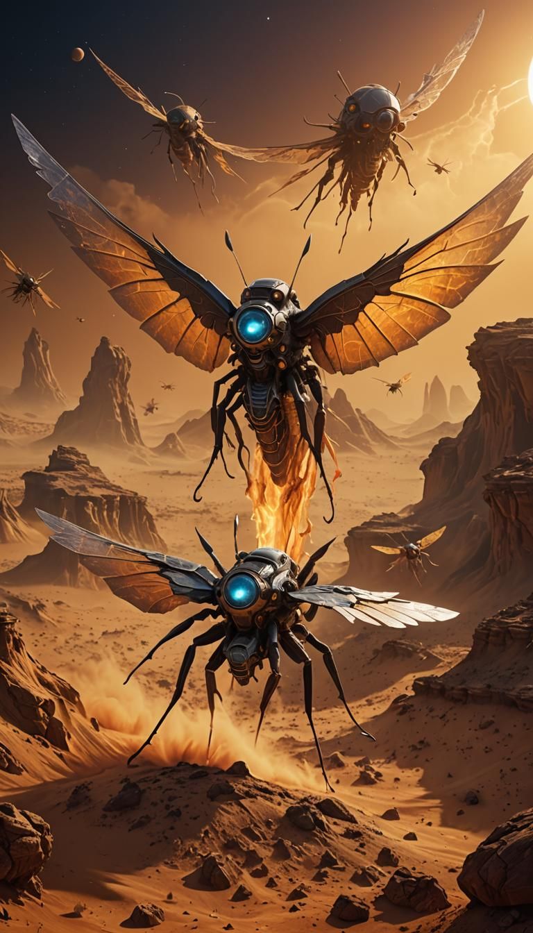 Fantastical Creature Navigating Scorching Desert Planet