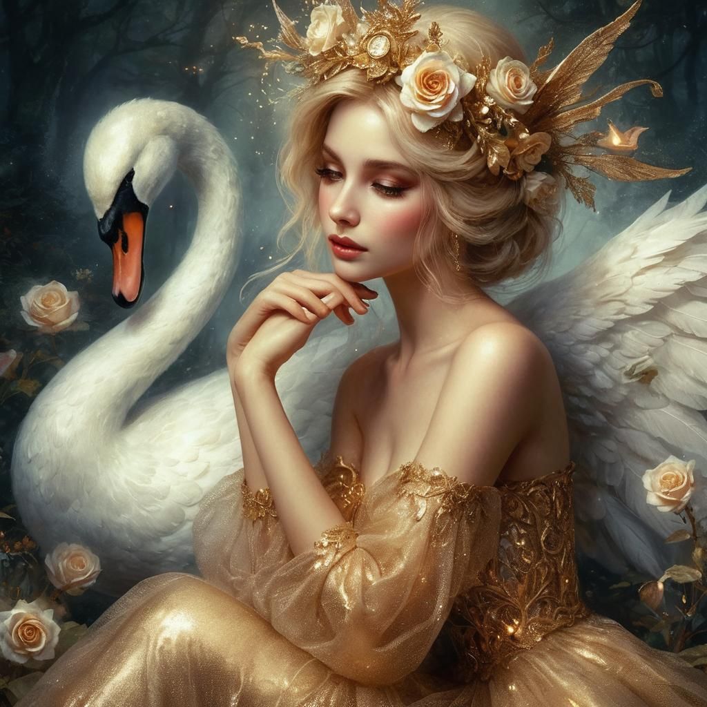 Beautiful goddess with swan