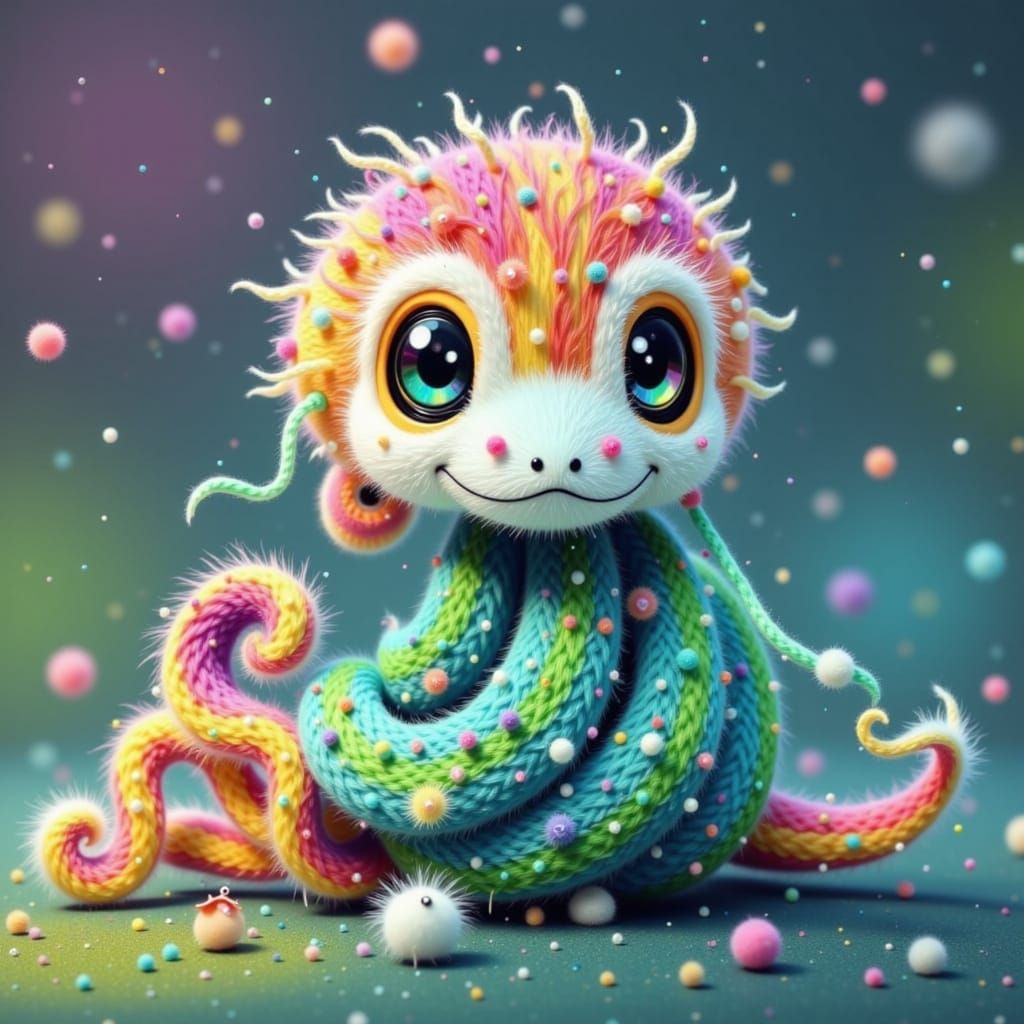 Adorable Yarn Snake in Whimsical Illustration Style