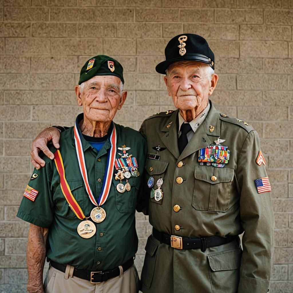 Elderly Veteran and Soldier Son
