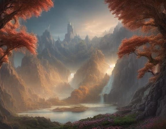 Japandi Sunset Landscape in Minimalist Style