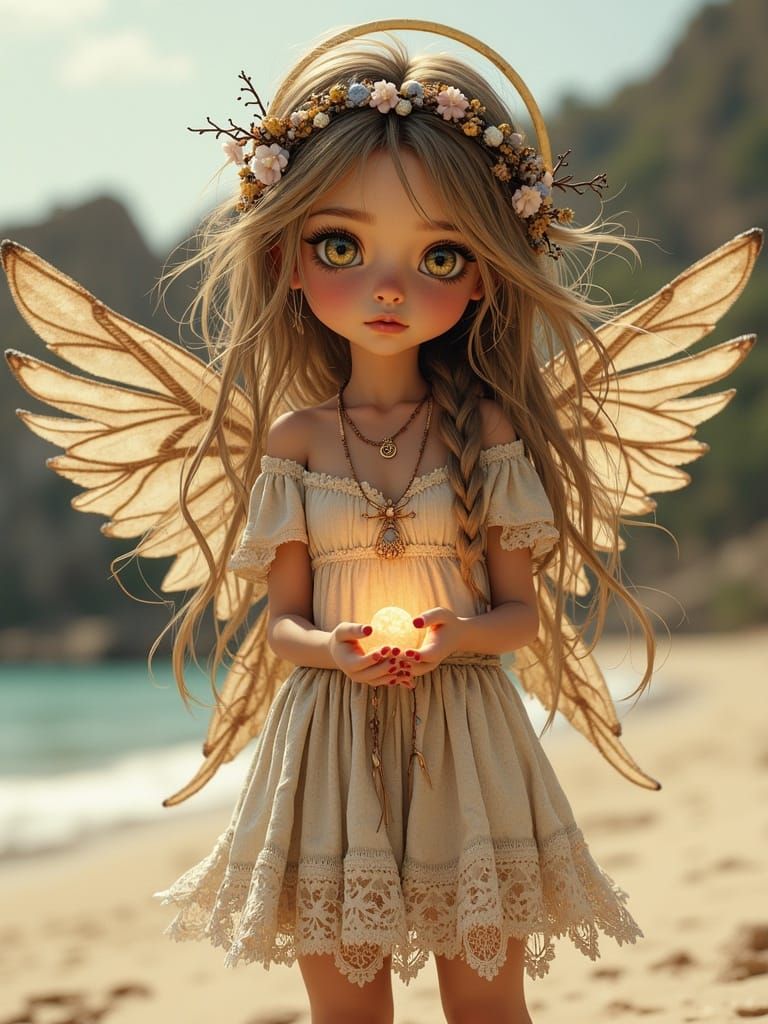 Whimsical Boho Angel with Glowing Halo